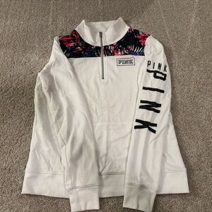 PINK Victoria Secret PINK Quarter zip pullover Tropical Panel Logo Sweatshirt